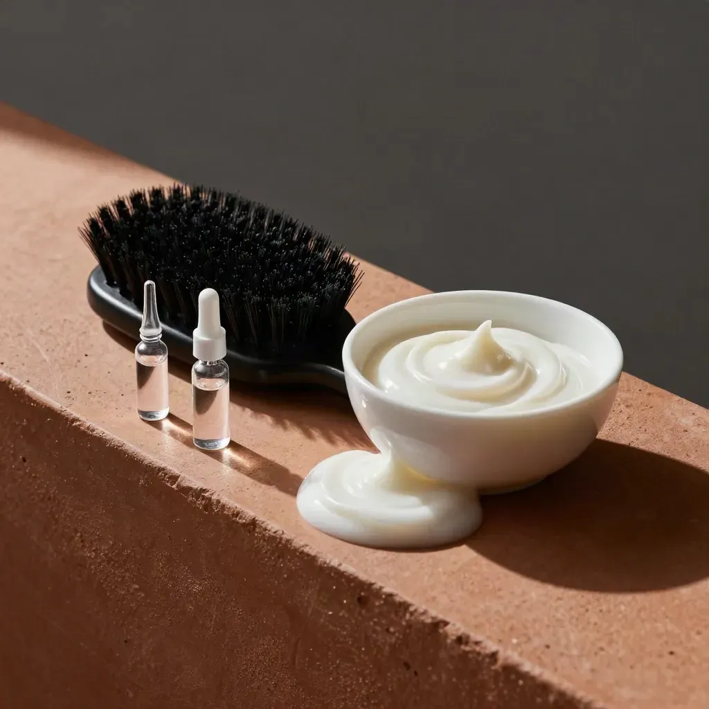Kit per trattamento cuoio capelluto con spazzola, fiale siero e ciotola in ceramica