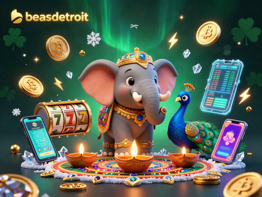 Experience the exciting slots of beasdetroit with vibrant characters and crypto elements in this engaging illustration.